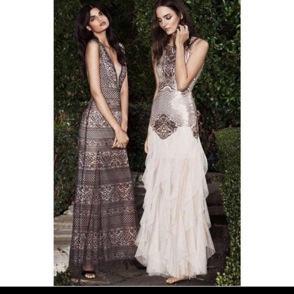 BCBGmAxazria Aurora Embroidered Tulle Mesh Maxi Dress Gown Size 4 - Picture 2 of 16